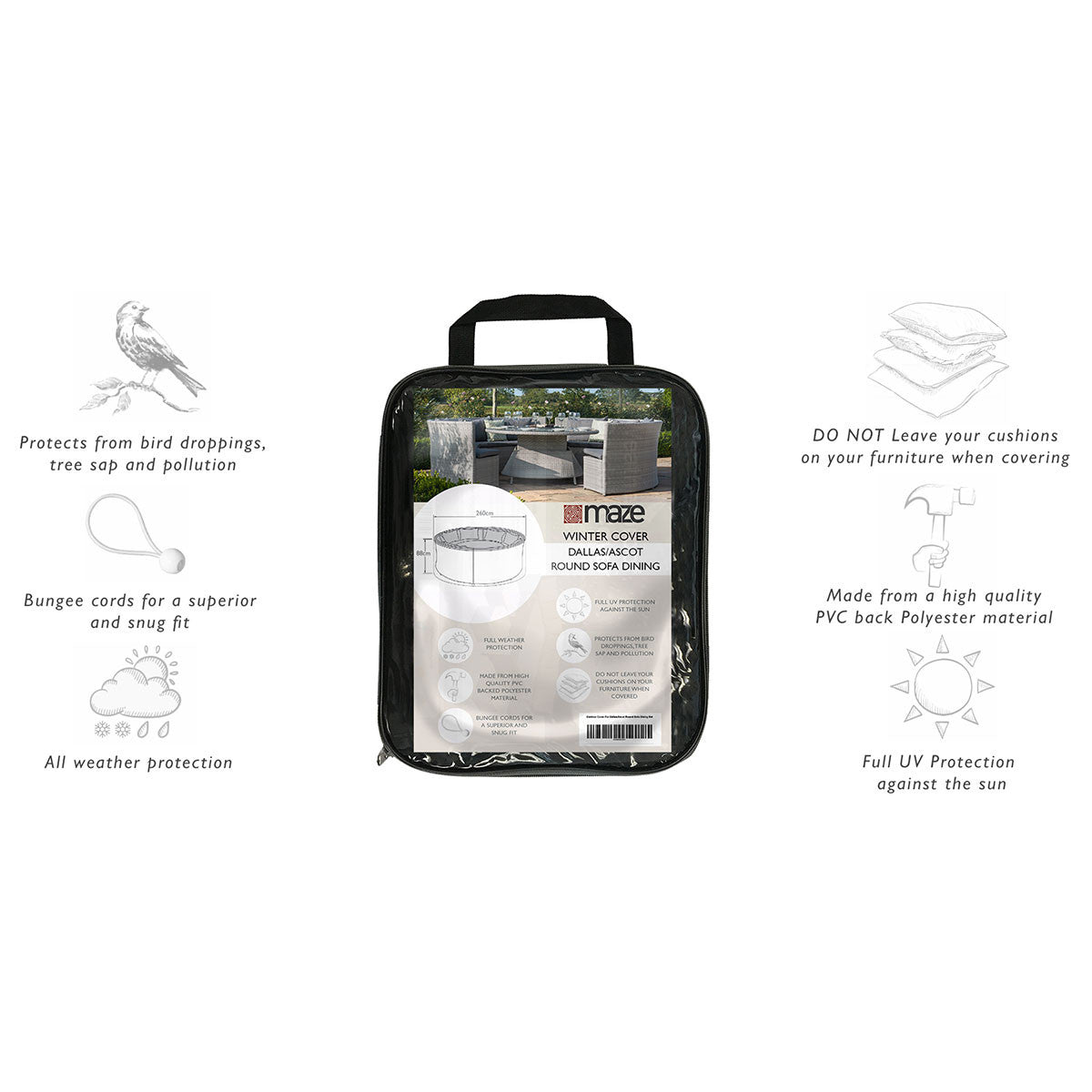 Maze Dallas/Ascot Round Sofa Dining Set Outdoor Cover